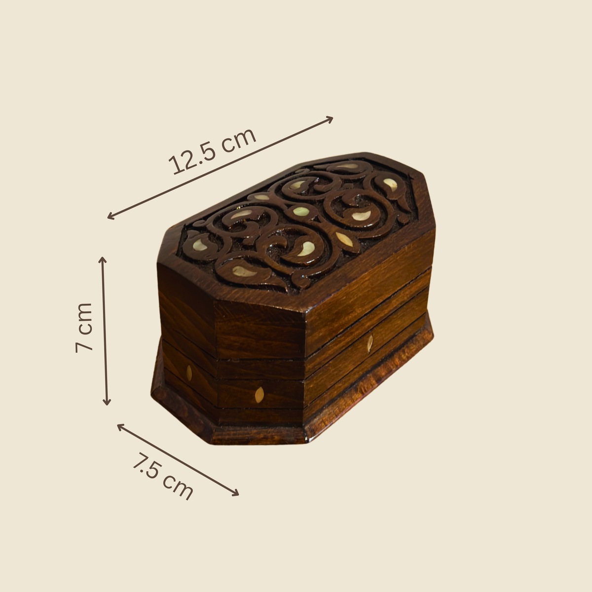 Схема размеров Artisan Carved Box, 12,5 x 7,5 x 7 см