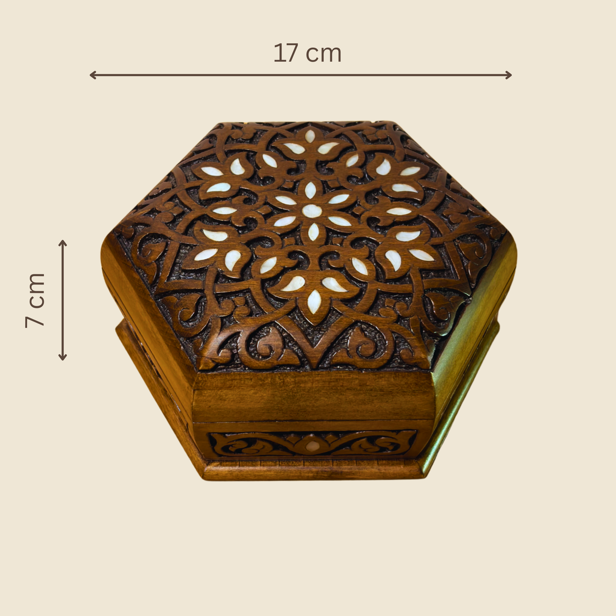 Схема размеров дамасской шкатулки Distinguished, 17 x 17 x 7 см