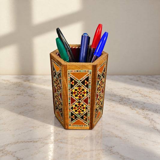 Writer's Pen Holder on marble holding four pens