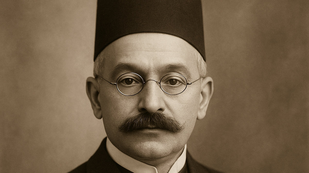 Historic portrait of Gergi Al Bitar in a fez and round glasses