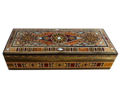 Damascene Mosaic Pen, Jewelry & Rosary Box – Handcrafted Pearl Art