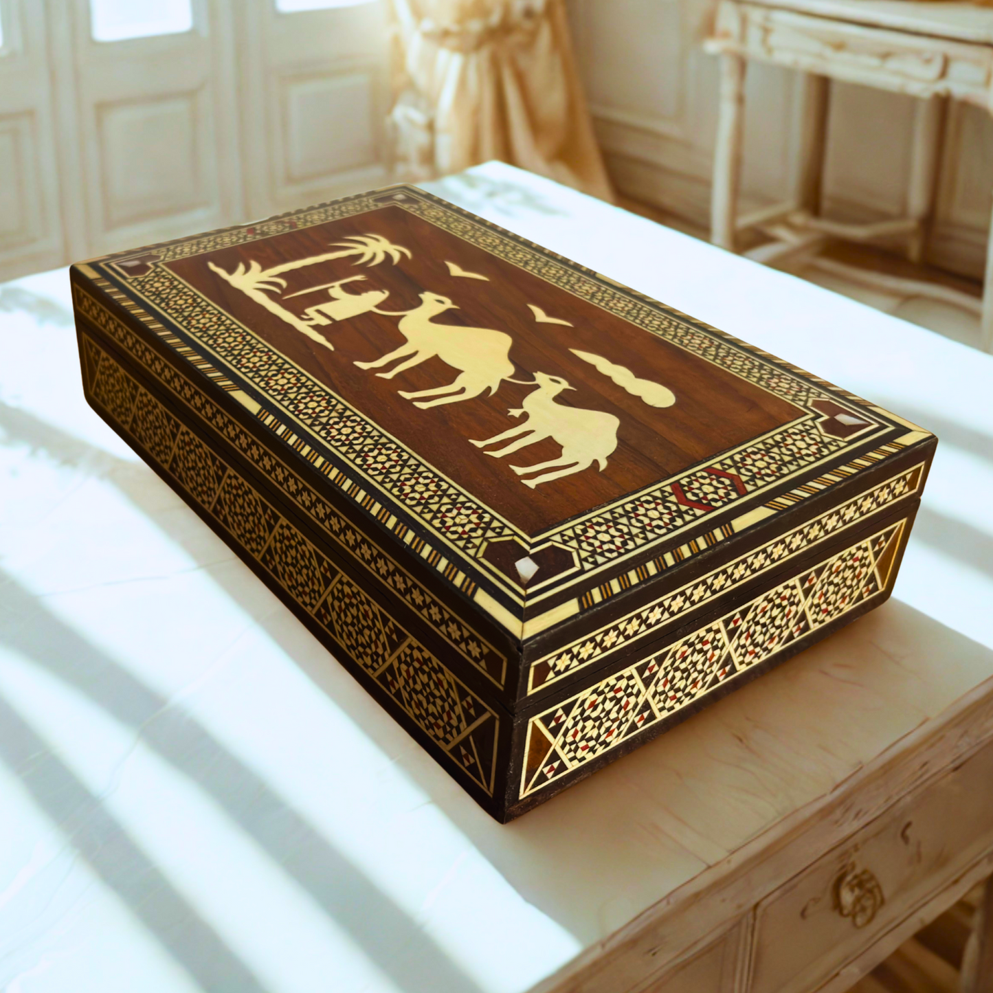 Vintage 1970 Camel Mosaic Box – Handcrafted Oriental Art
