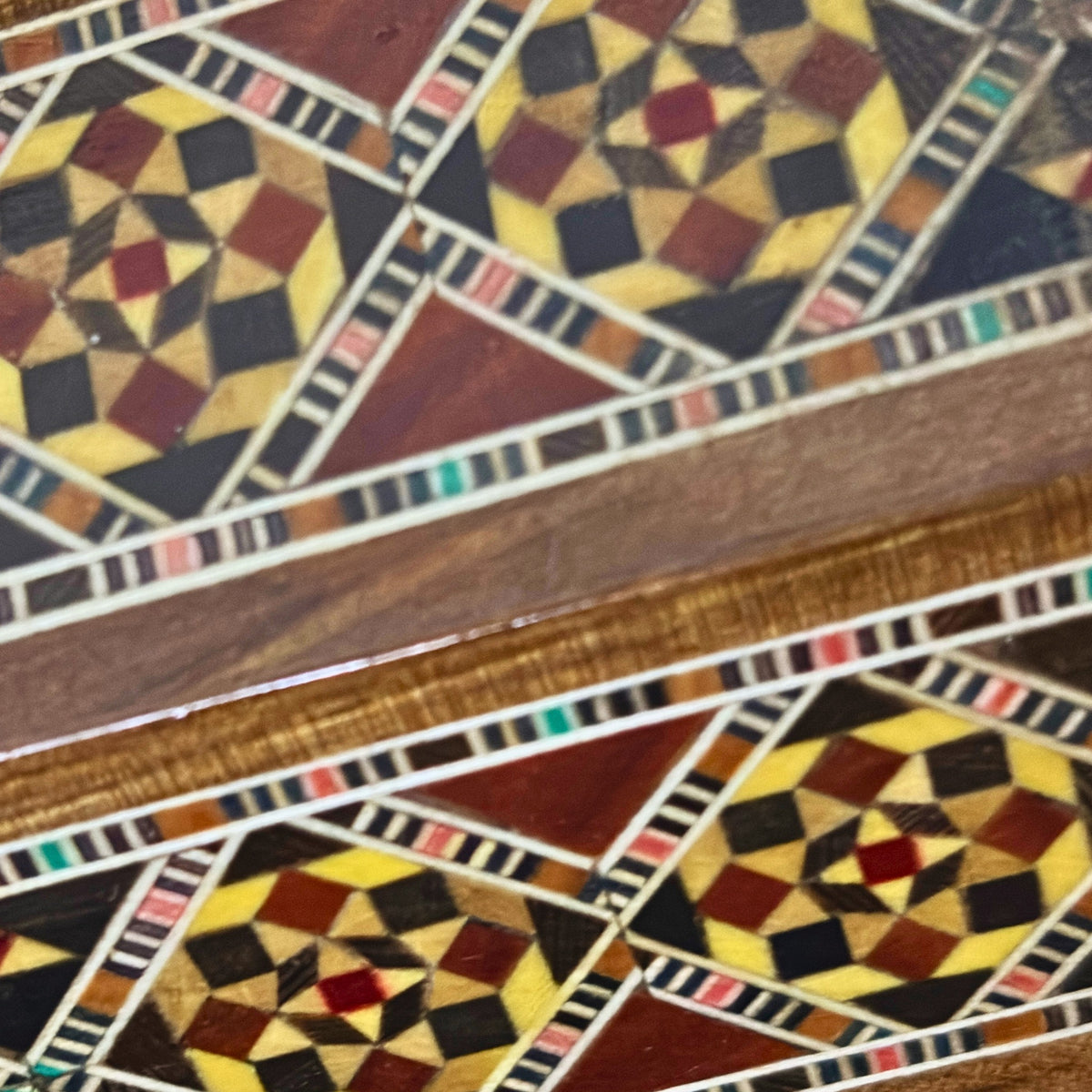 Close-up of the wood mosaic on the Writer's Pen Holder