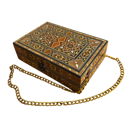 Luxury Damascene Mosaic Handbag – Handcrafted with Mother of Pearl & Velvet Elegance