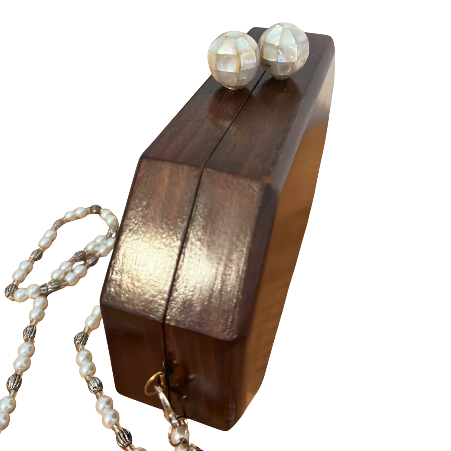 Jouri – Clutch Damascena di Lusso con Madreperla Floreale & Catena di Perle