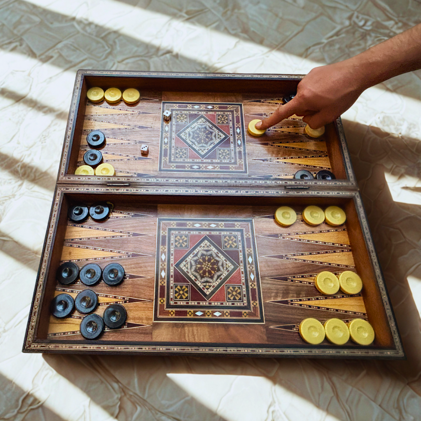 Handcrafted Damascene Backgammon & Chess Table Set by Gaby Al Dayeh – Mother of Pearl Inlay