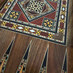 Close-up of the mosaic star and mother-of-pearl inside the backgammon board of the Grandmaster's Chess & Backgammon Set