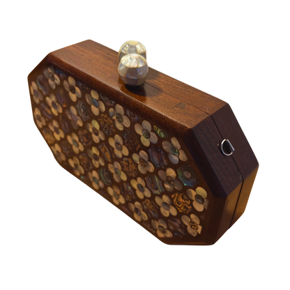 Jouri – Clutch Damascena di Lusso con Madreperla Floreale & Catena di Perle