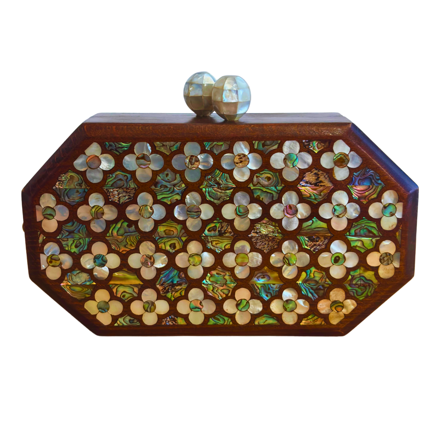 Jouri – Clutch Damascena di Lusso con Madreperla Floreale & Catena di Perle