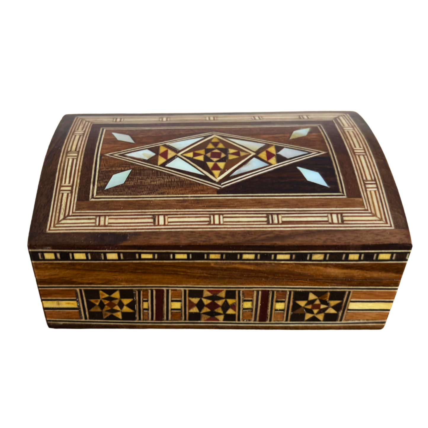 Handcrafted Damascene Jewelry Box – Luxury Wood Design with Mother of Pearl Inlay