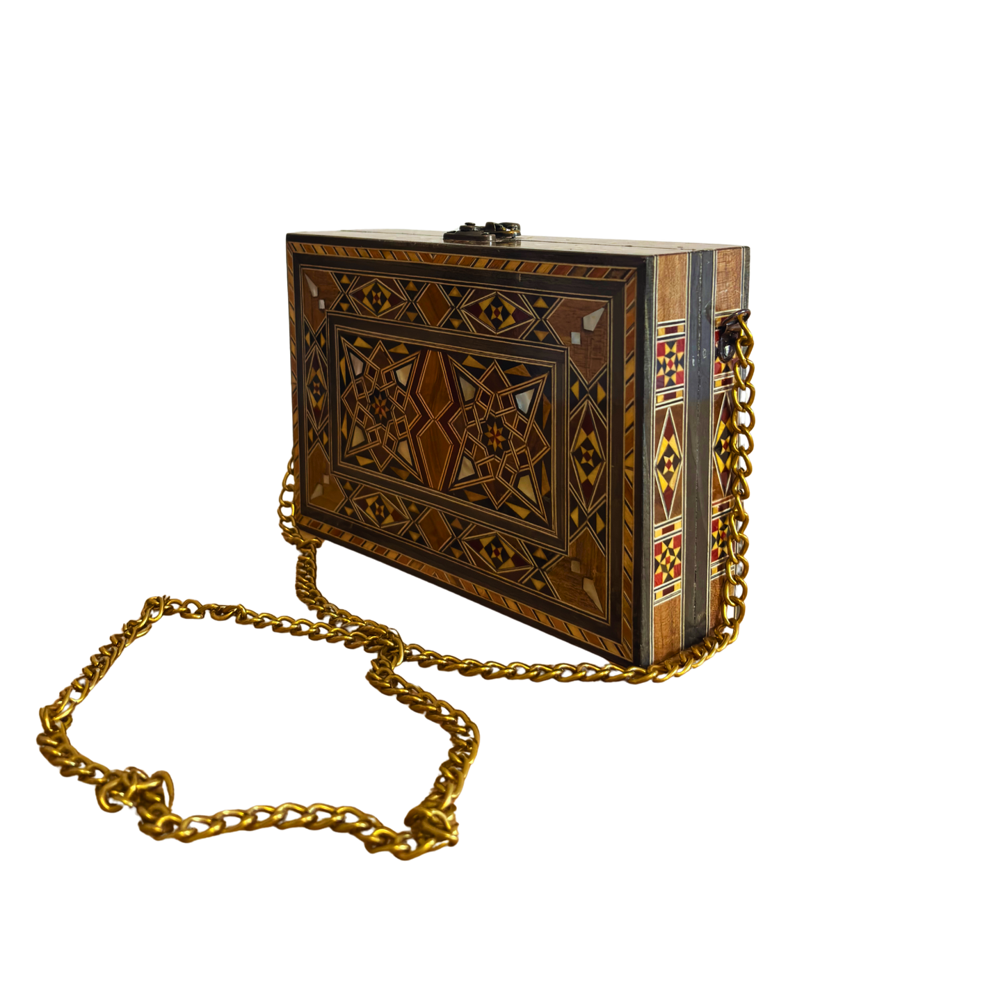 Luxury Damascene Mosaic Handbag – Handcrafted with Mother of Pearl & Velvet Elegance