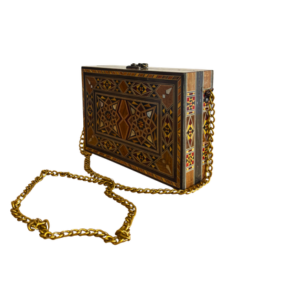 Luxury Damascene Mosaic Handbag – Handcrafted with Mother of Pearl & Velvet Elegance