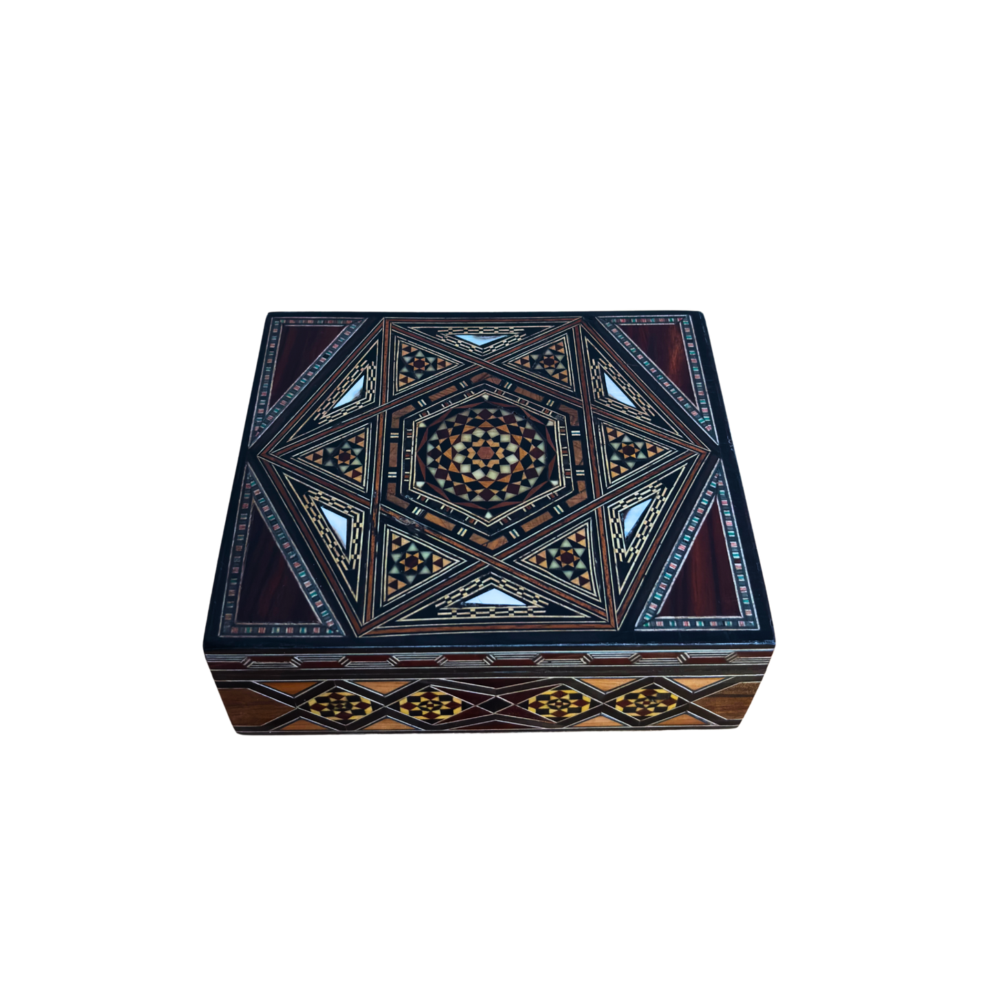 Refined Damascene Mosaic Box by Master Gaby Al Dayeh – Mother of Pearl & Velvet Interior