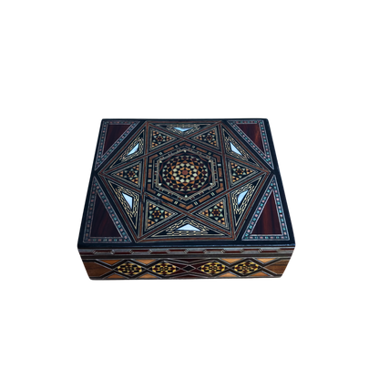 Refined Damascene Mosaic Box by Master Gaby Al Dayeh – Mother of Pearl & Velvet Interior