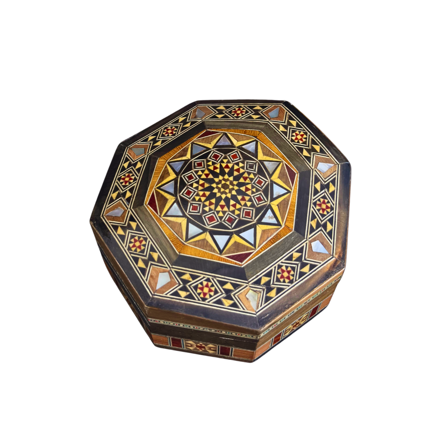 Handgefertigte Mosaik-Schatulle aus Damaskus – Perlmutt & Samt