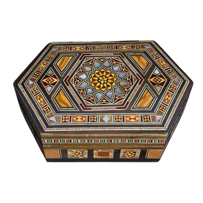 Boîte en Mosaïque Damascène Faite Main – Nacre & Velours