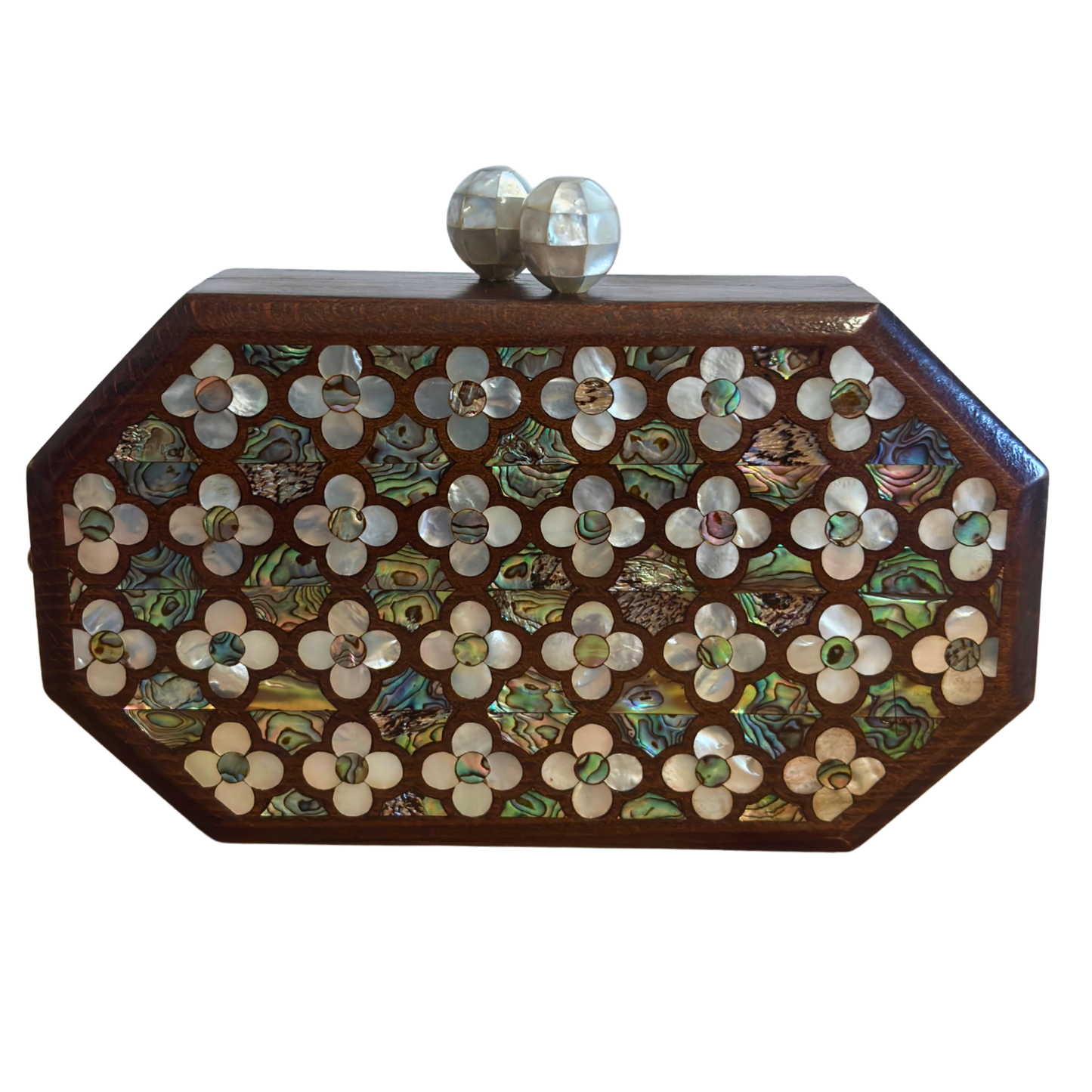 Jouri – Clutch Damascena di Lusso con Madreperla Floreale & Catena di Perle