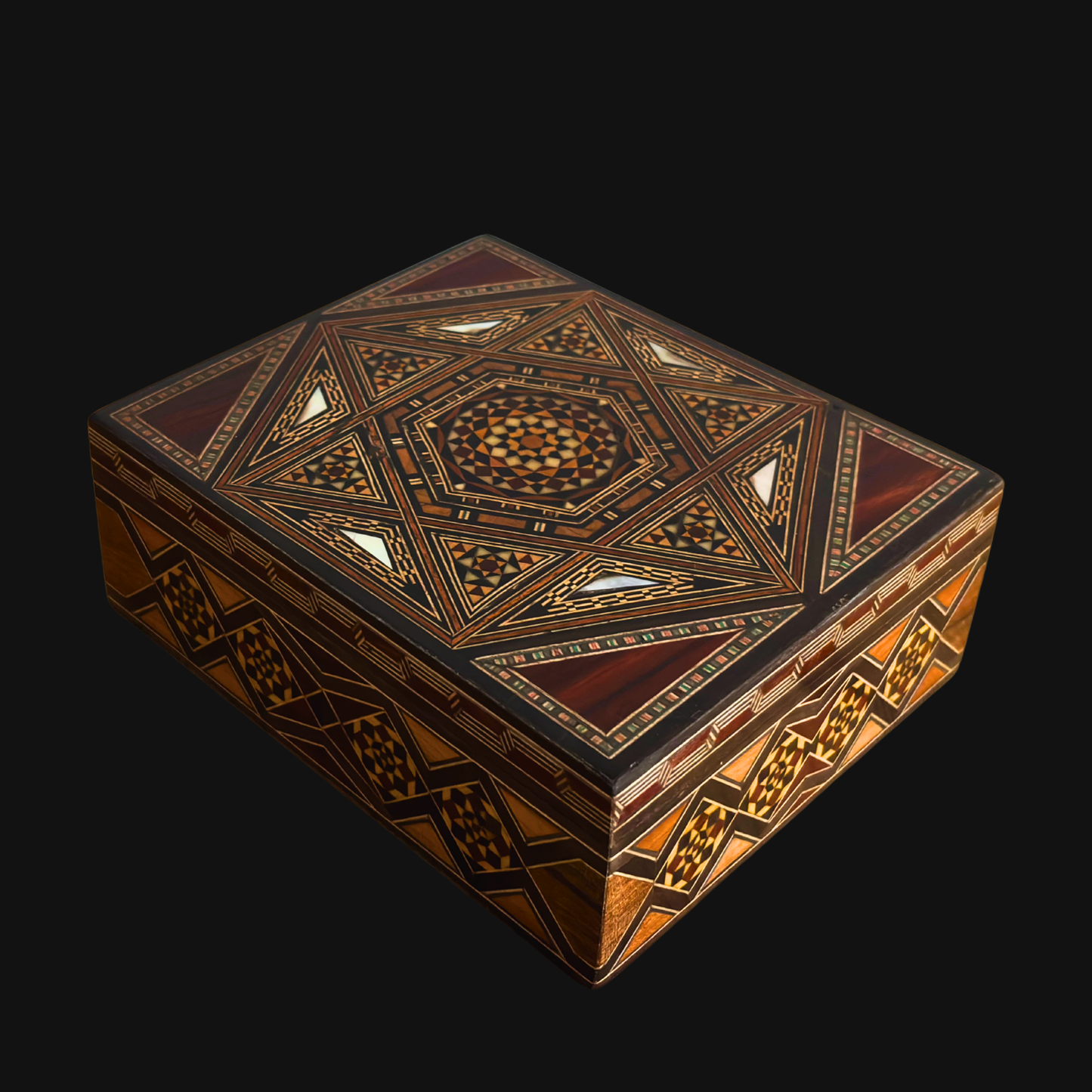 Refined Damascene Mosaic Box by Master Gaby Al Dayeh – Mother of Pearl & Velvet Interior