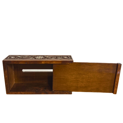 Caja de Pañuelos Tallada a Mano en Haya – Acabado Nogal con Nácar