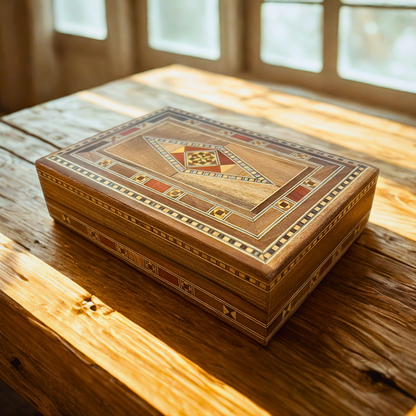 Damascene Wooden Jewelry Box – Handcrafted Oriental Mosaic Art