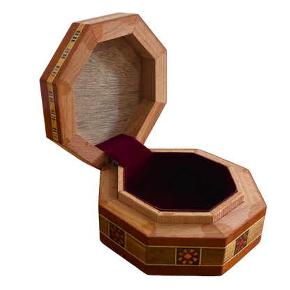 Damascene Mosaic Jewelry Box – Handcrafted Wood & Mother of Pearl Inlay in Warm Rustic Terracotta