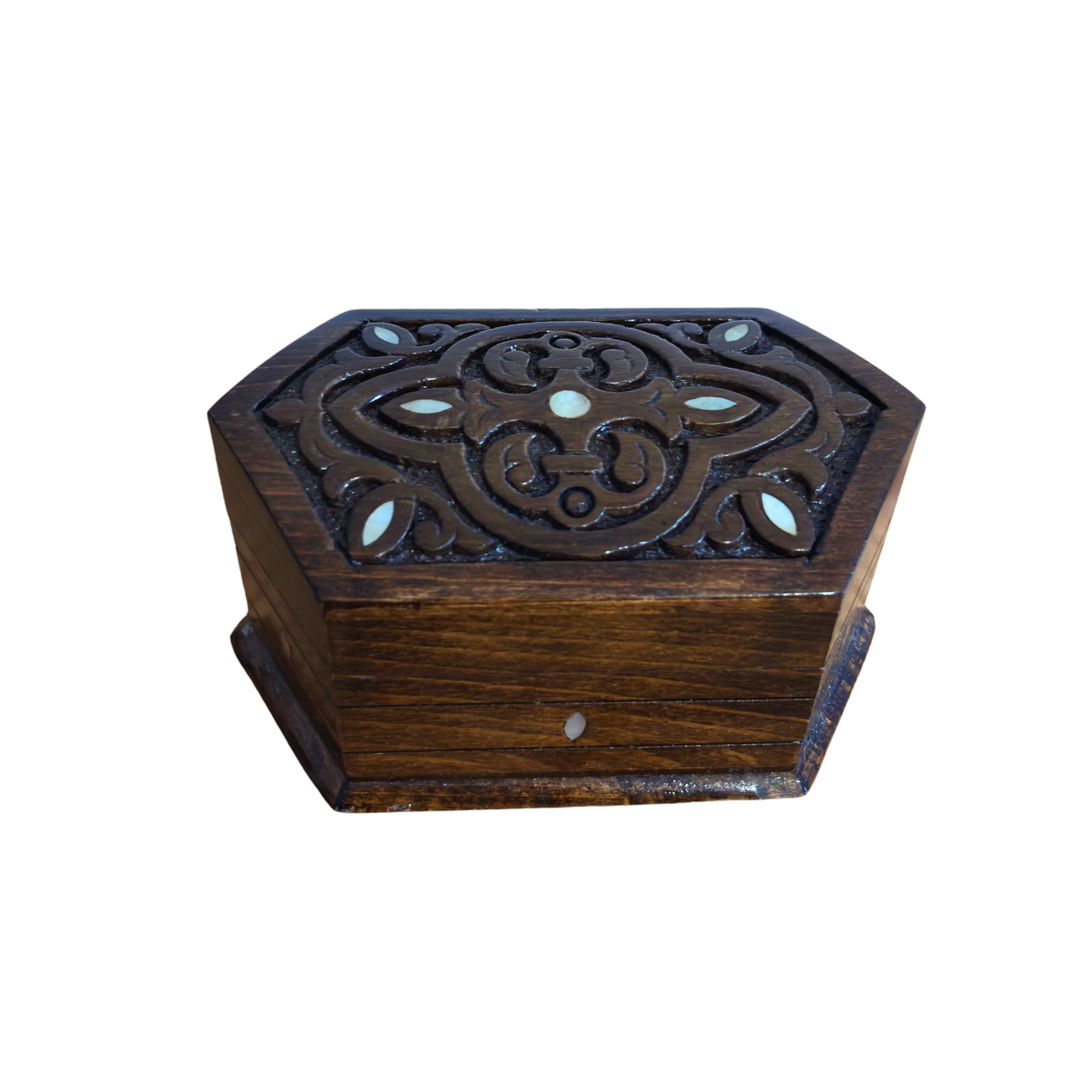 Scatola in Faggio Intagliata a Mano – Madreperla e Velluto, Design Orientale Senza Tempo