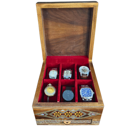 Coffret à Montres en Mosaïque Damascène pour 6 Montres – Nacre & Velours