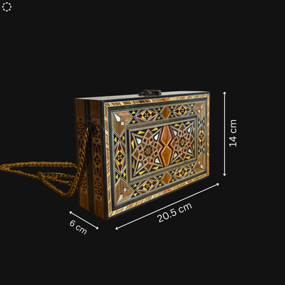 Luxury Damascene Mosaic Handbag – Handcrafted with Mother of Pearl & Velvet Elegance