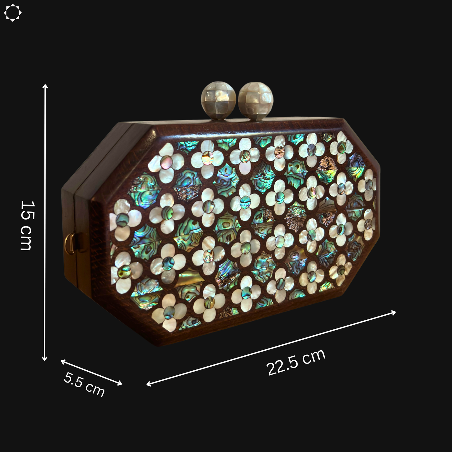 Jouri – Clutch Damascena di Lusso con Madreperla Floreale & Catena di Perle
