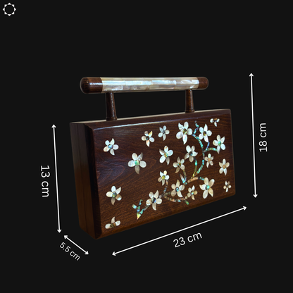 Yasmine – Luxury Damascene Clutch with Mother of Pearl Inlay & Brocade Interior