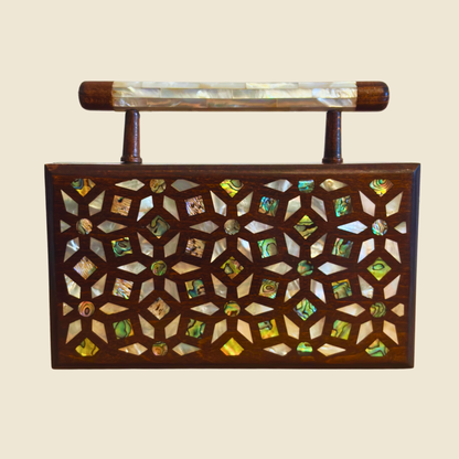 Yasmine – Luxury Damascene Clutch with Mother of Pearl Inlay & Brocade Interior