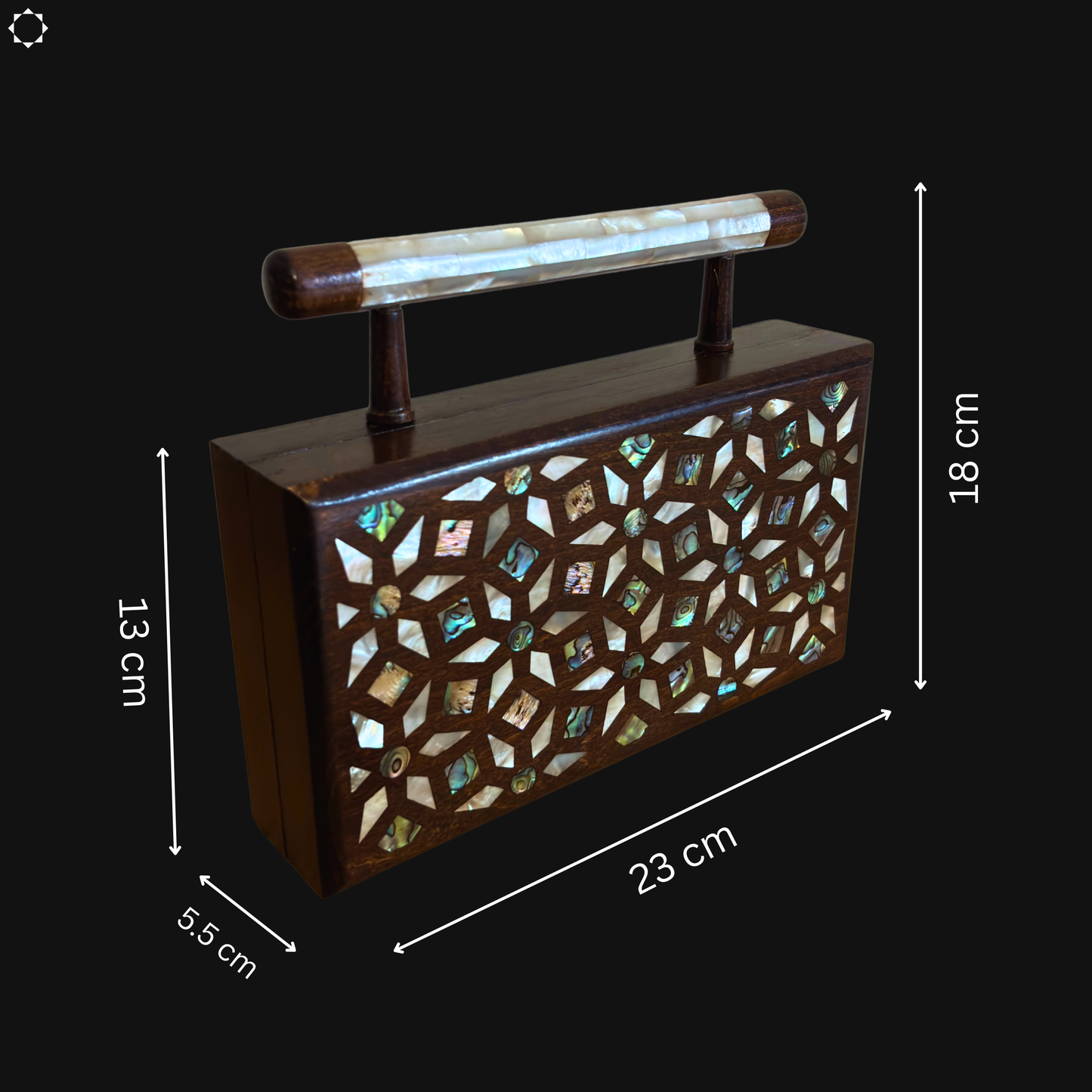 Zenobia – Clutch Damascena di Lusso in Noce con Intarsi in Madreperla e Interno in Broccato