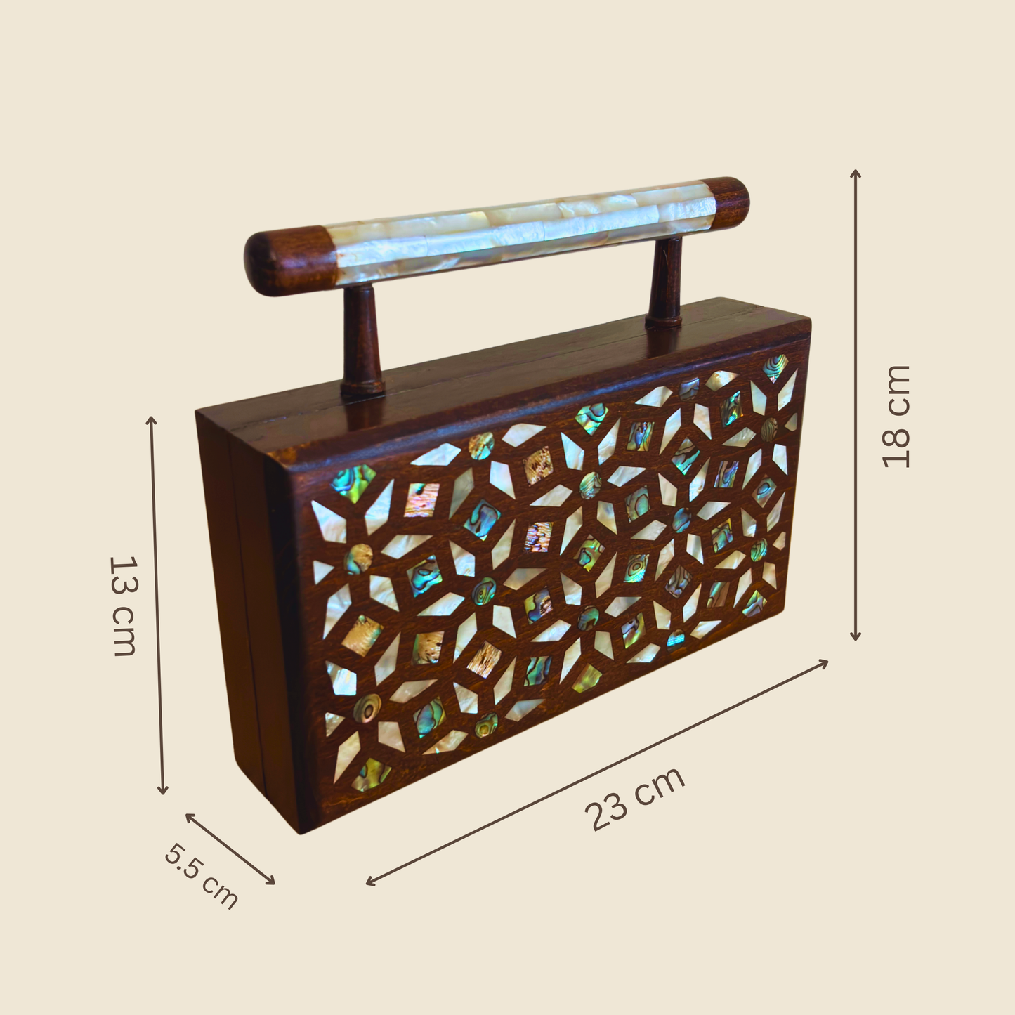 Yasmine – Luxury Damascene Clutch with Mother of Pearl Inlay & Brocade Interior
