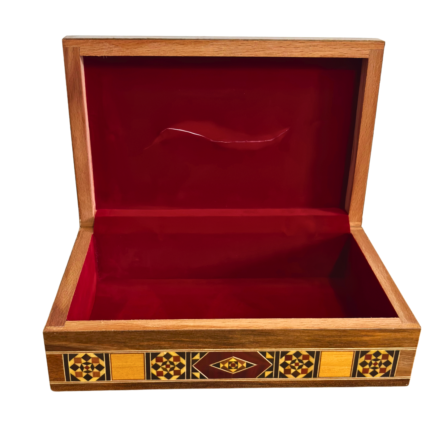 Elegante Caixa de Lenços Damasquina em Madeira – Madrepérola & Interior em Veludo