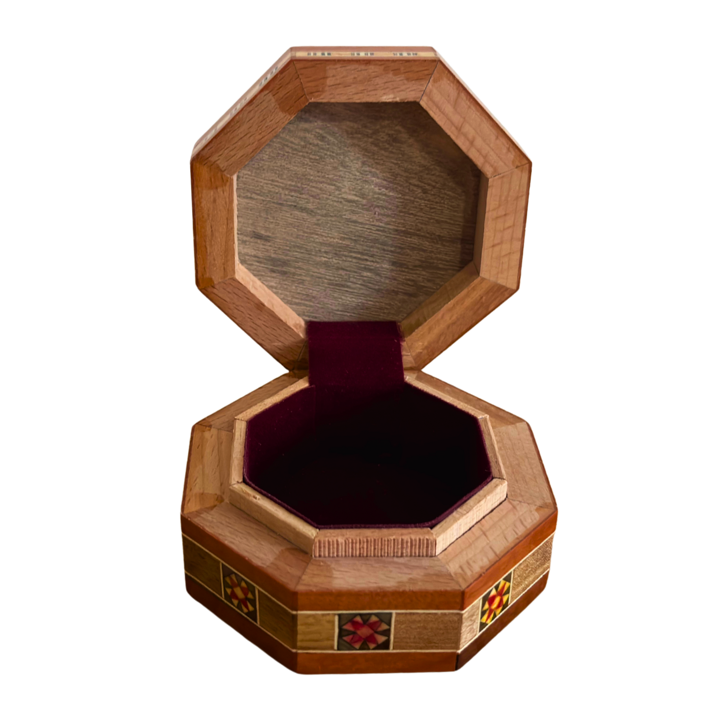 Damascene Mosaic Jewelry Box – Handcrafted Wood & Mother of Pearl Inlay in Warm Rustic Terracotta