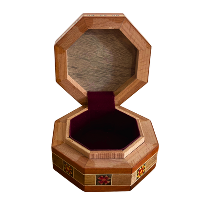 Damascene Mosaic Jewelry Box – Handcrafted Wood & Mother of Pearl Inlay in Warm Rustic Terracotta