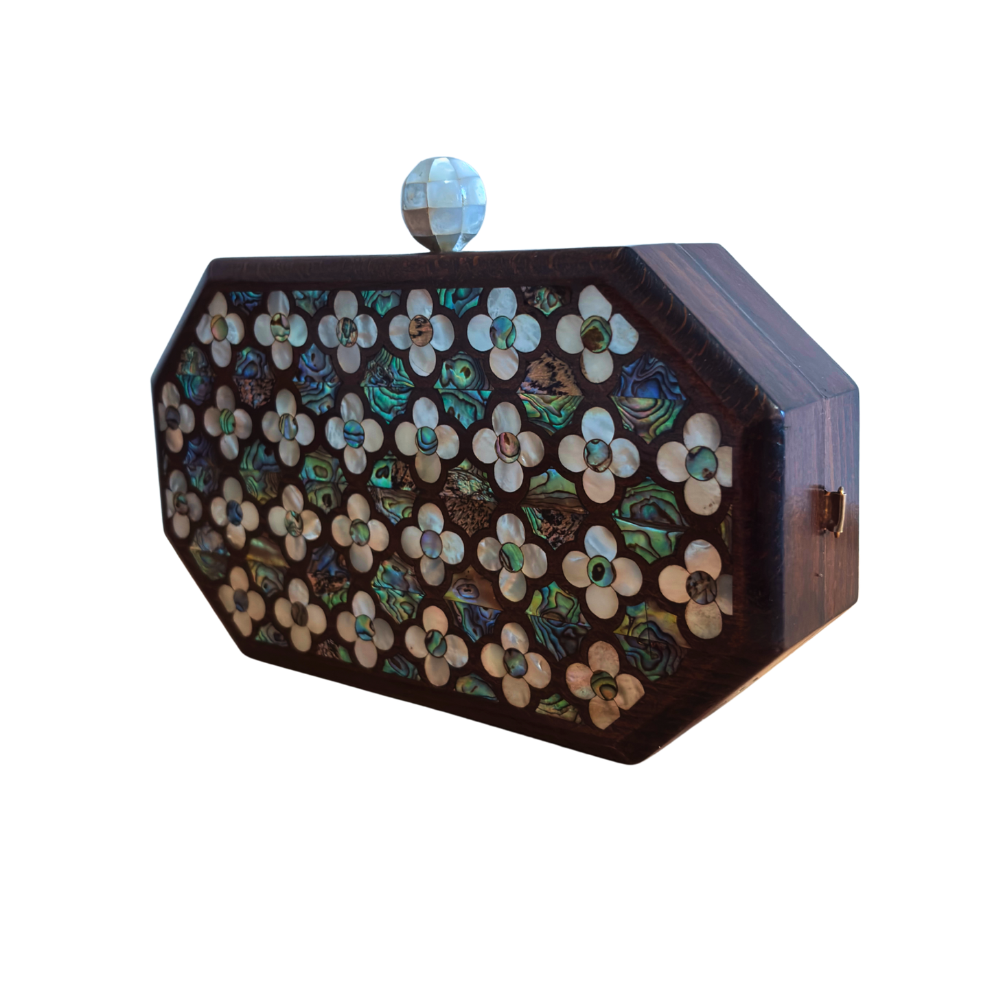 Jouri – Clutch Damascena di Lusso con Madreperla Floreale & Catena di Perle