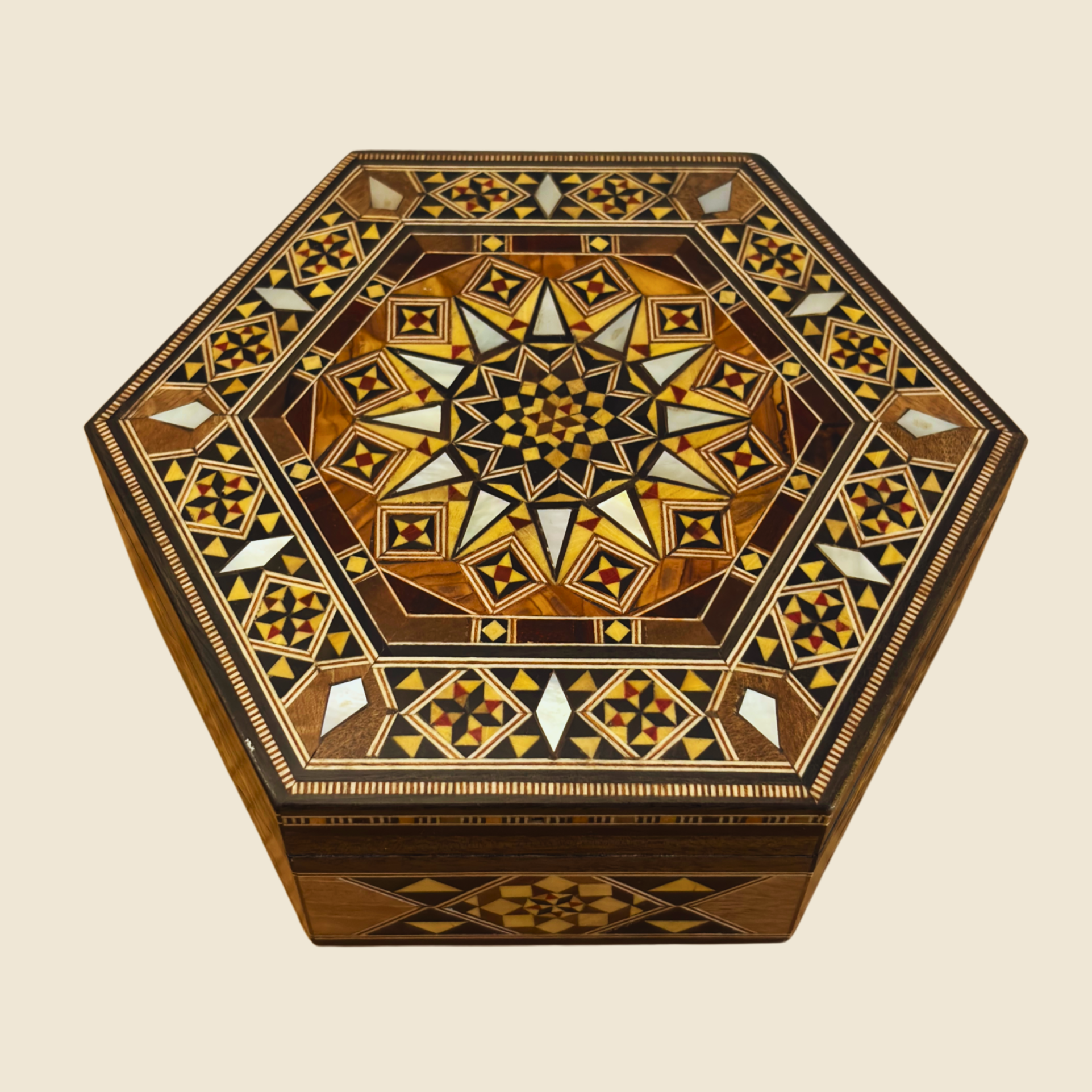 Handcrafted Damascene Mosaic Box – Mother of Pearl Elegance
