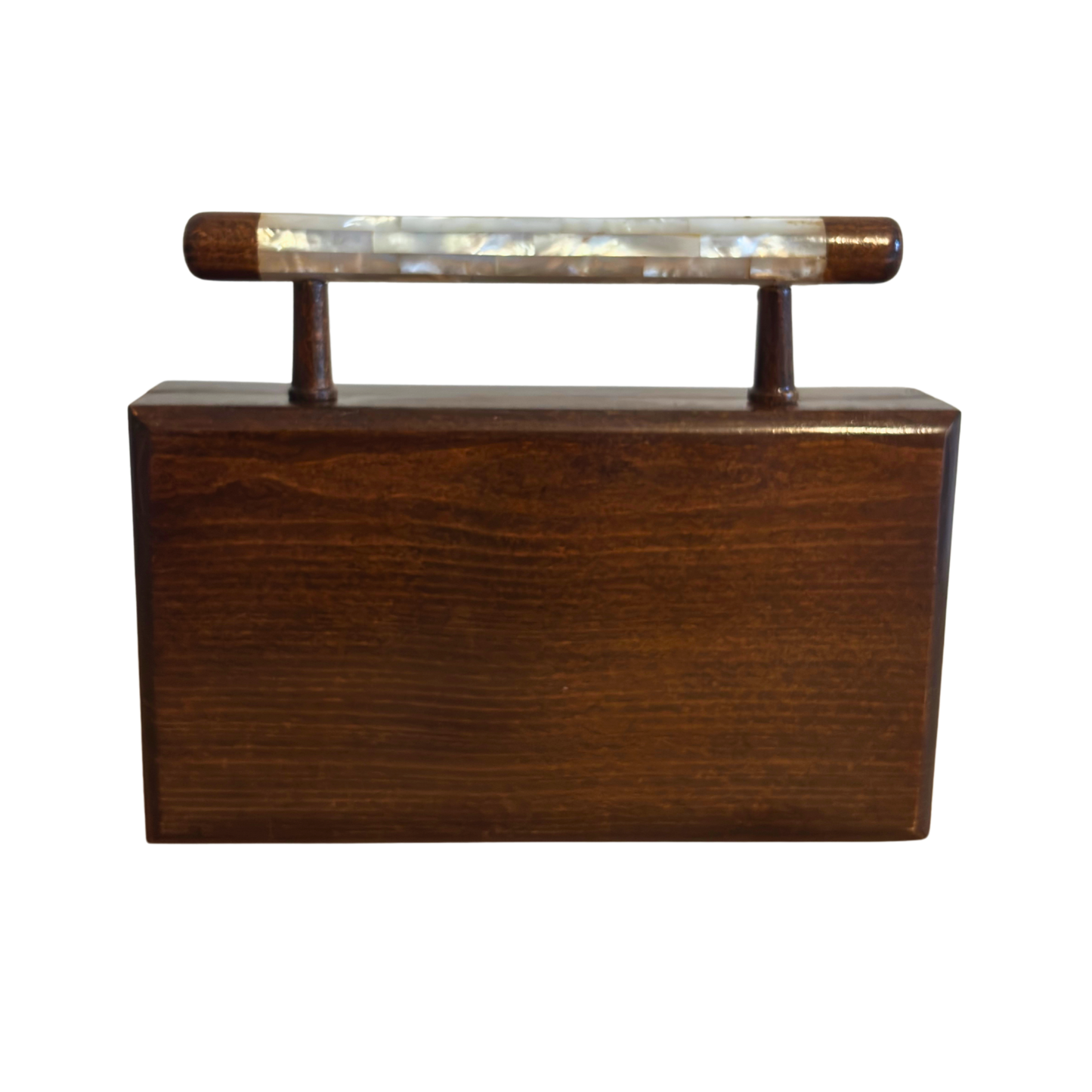 Zenobia – Clutch Damascena di Lusso in Noce con Intarsi in Madreperla e Interno in Broccato