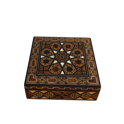 Handcrafted Damascene Mosaic Box by Master Gaby Al Dayeh – Mother of Pearl & Velvet Elegance