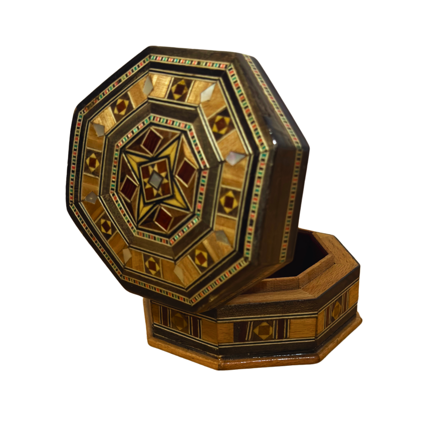 Handgefertigte Mosaik-Schatulle aus Damaskus – Holzkunst & Samt