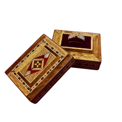Handcrafted Mosaic Ring Box – Traditional Damascus Art & Velvet Interior
