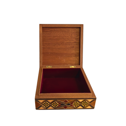 Handcrafted Damascene Mosaic Box by Master Gaby Al Dayeh – Mother of Pearl & Velvet Elegance