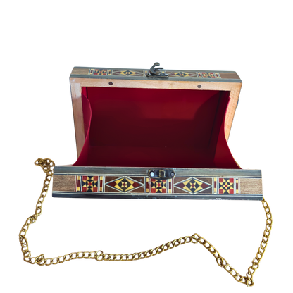 Luxury Damascene Mosaic Handbag – Handcrafted with Mother of Pearl & Velvet Elegance