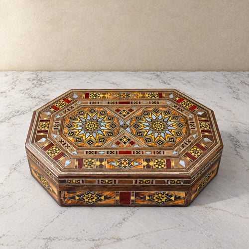 Artisan Mosaic Box, closed, on marble
