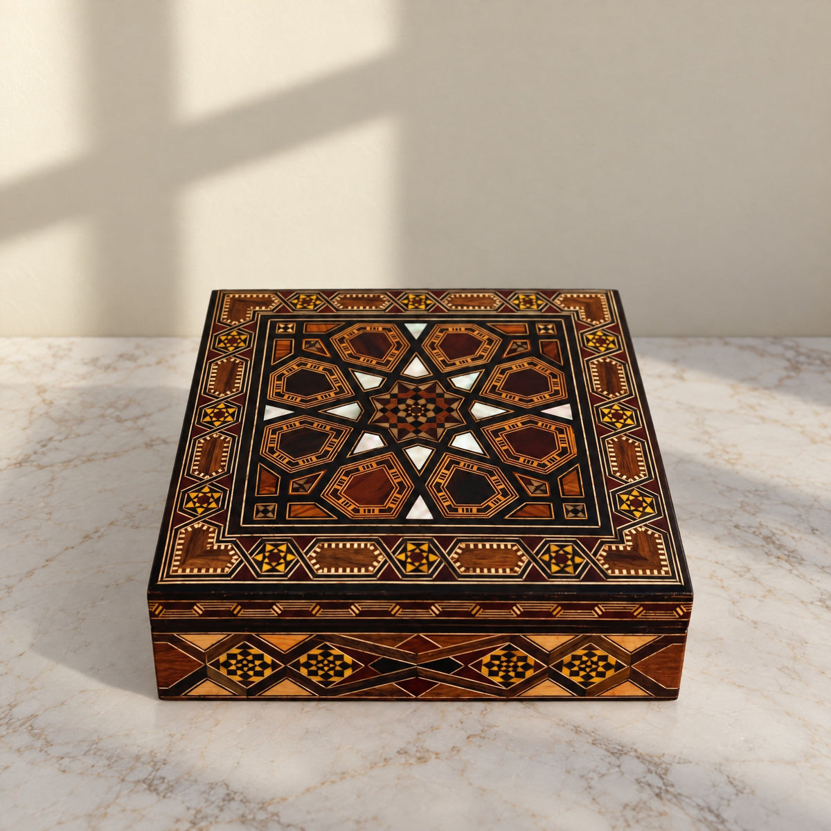 Venerable Mosaic Box, closed, on marble