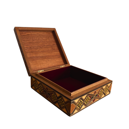 Handcrafted Damascene Mosaic Box by Master Gaby Al Dayeh – Mother of Pearl & Velvet Elegance