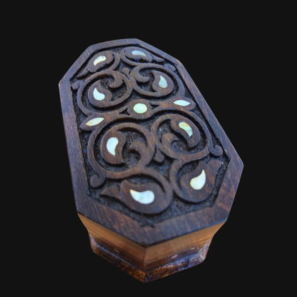 Hand-Carved Beechwood Box with Mother of Pearl Inlay – Walnut Finish Elegance