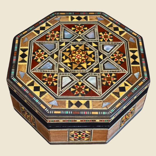 Caixa Artesanal em Mosaico Damasceno – Madrepérola e Veludo