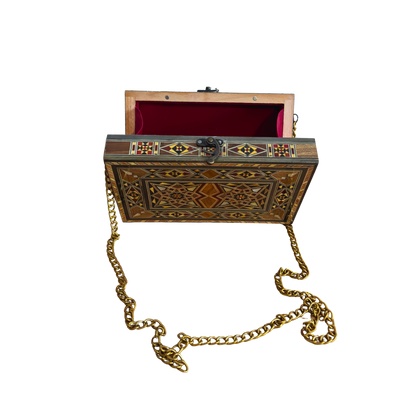 Luxury Damascene Mosaic Handbag – Handcrafted with Mother of Pearl & Velvet Elegance